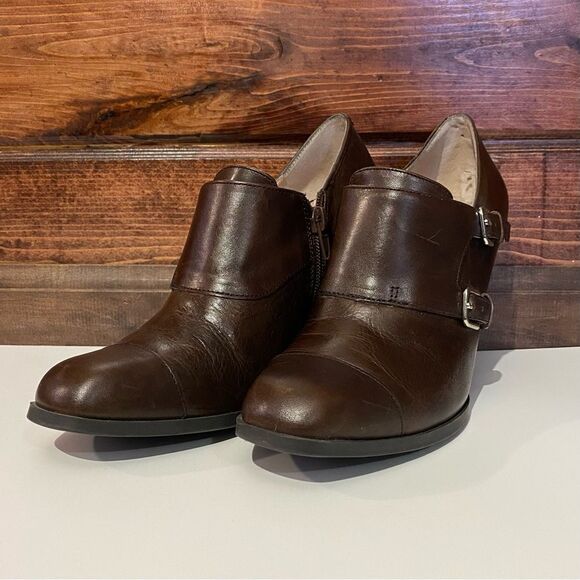 Marc Fisher Brown Leather 3 3/4 Inch Heel Side Zip Booties Women's Size 7M - Picture 2 of 11
